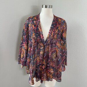Elizabeth & James Womens Small Kimono Top Silk & Metallic Multicolor Shirt